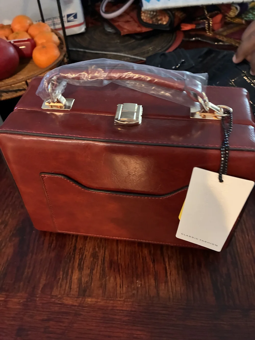 Vintage-Style Brown Satchel Handbag with Top Handle